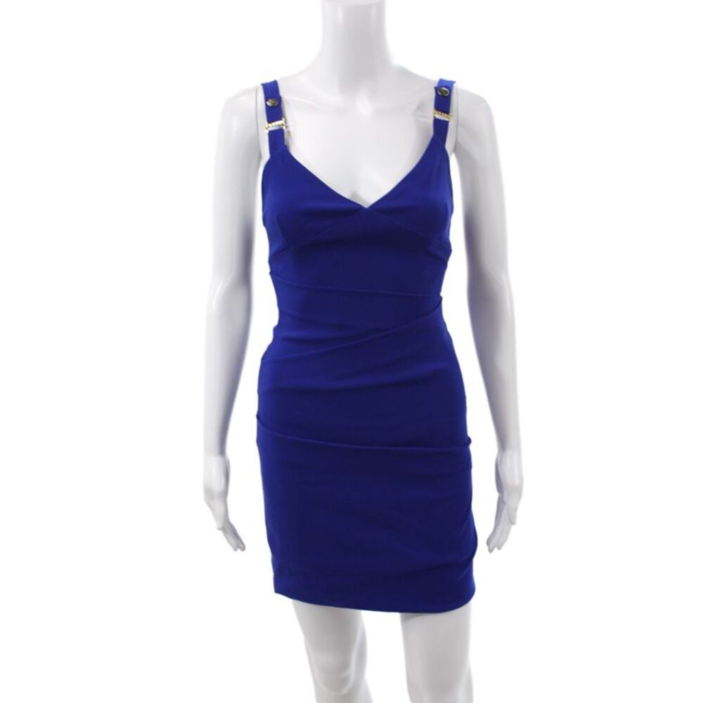 Preen By Thornton Bregazzi Women Sleeveless V-Neck Bodycon Blue Dress Size XS